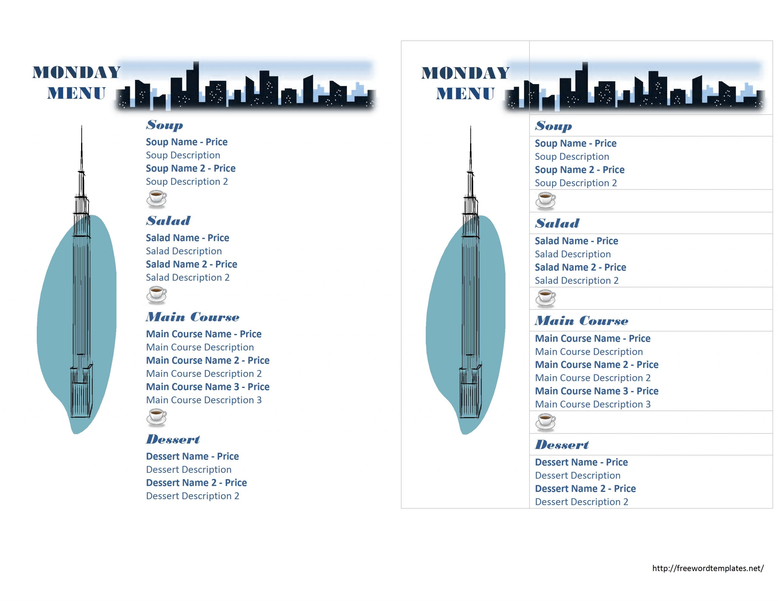 Special Day Menu Template for Word