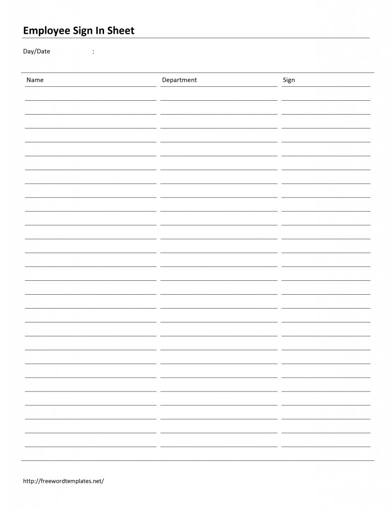 Employee Attendance Sign In Sheet Template for Microsoft Word