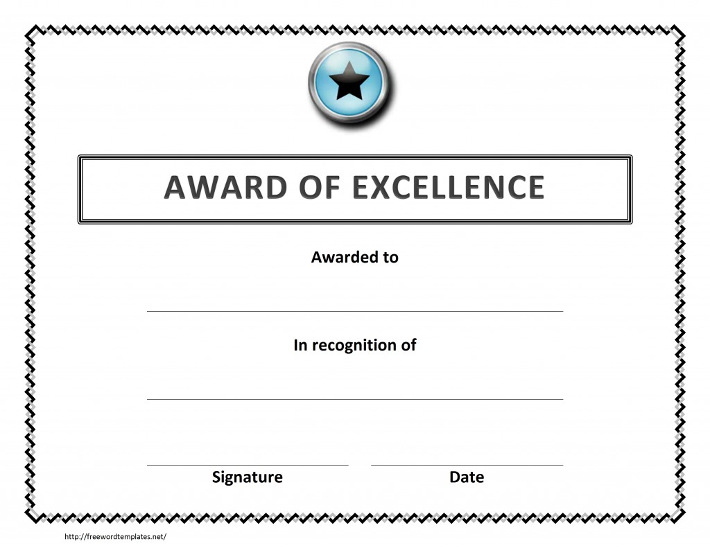 Award of Excellence Certificate Template for Microsoft Word