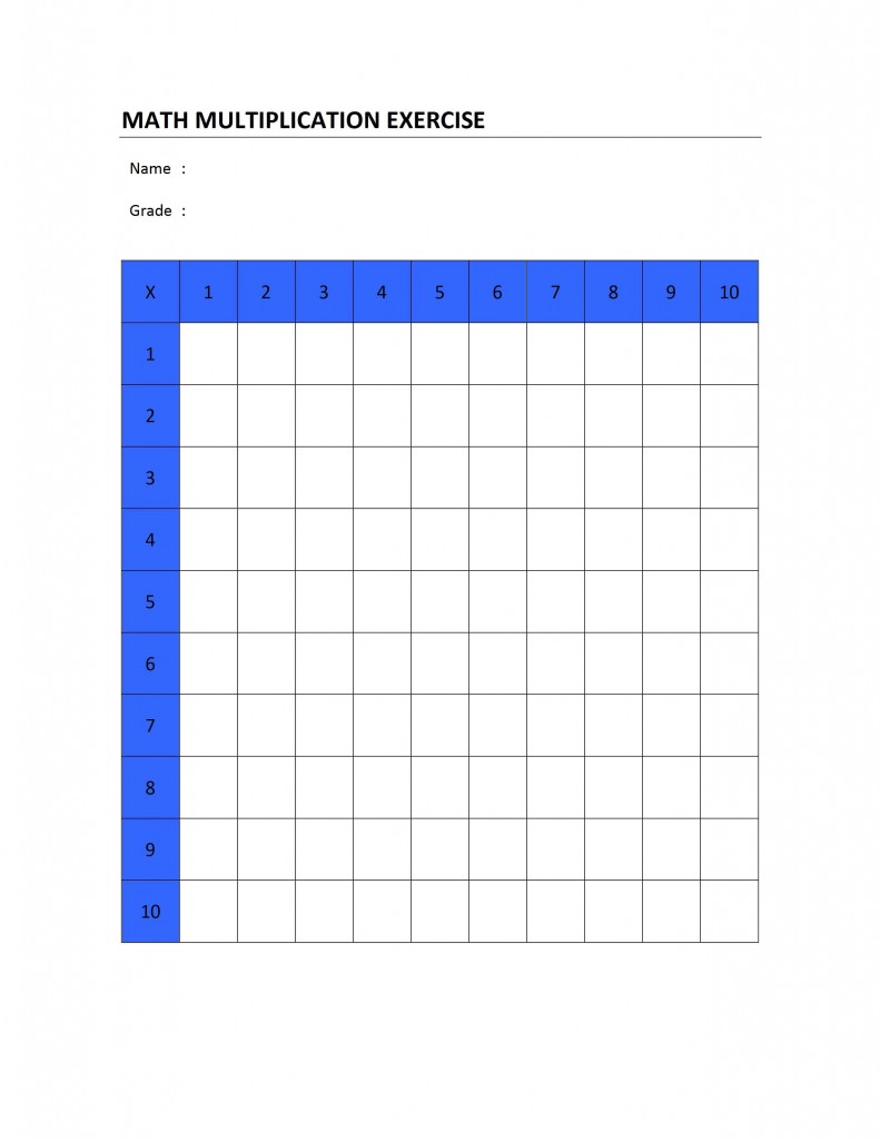 Math Tables Chart Template for Word
