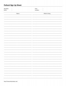 Potluck Sign Up Sheet Template