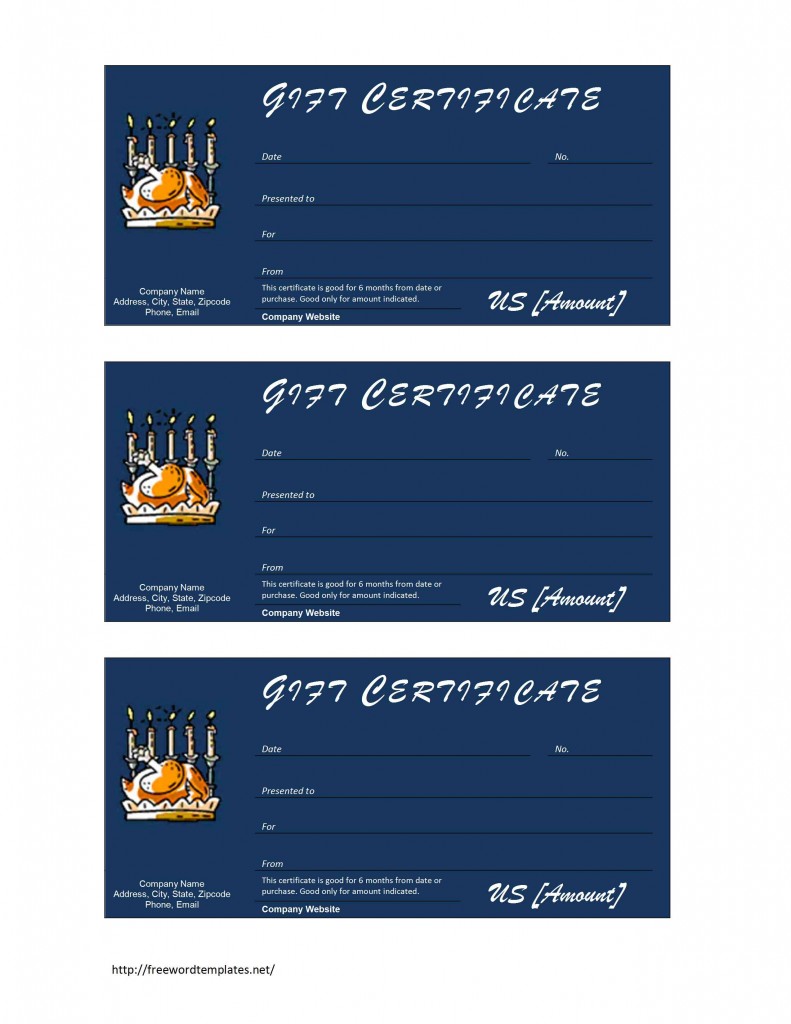 Thanksgiving Gift Certificate Template for Word