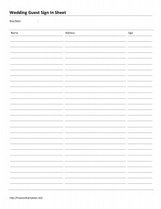 Wedding Guest Sign In Sheet