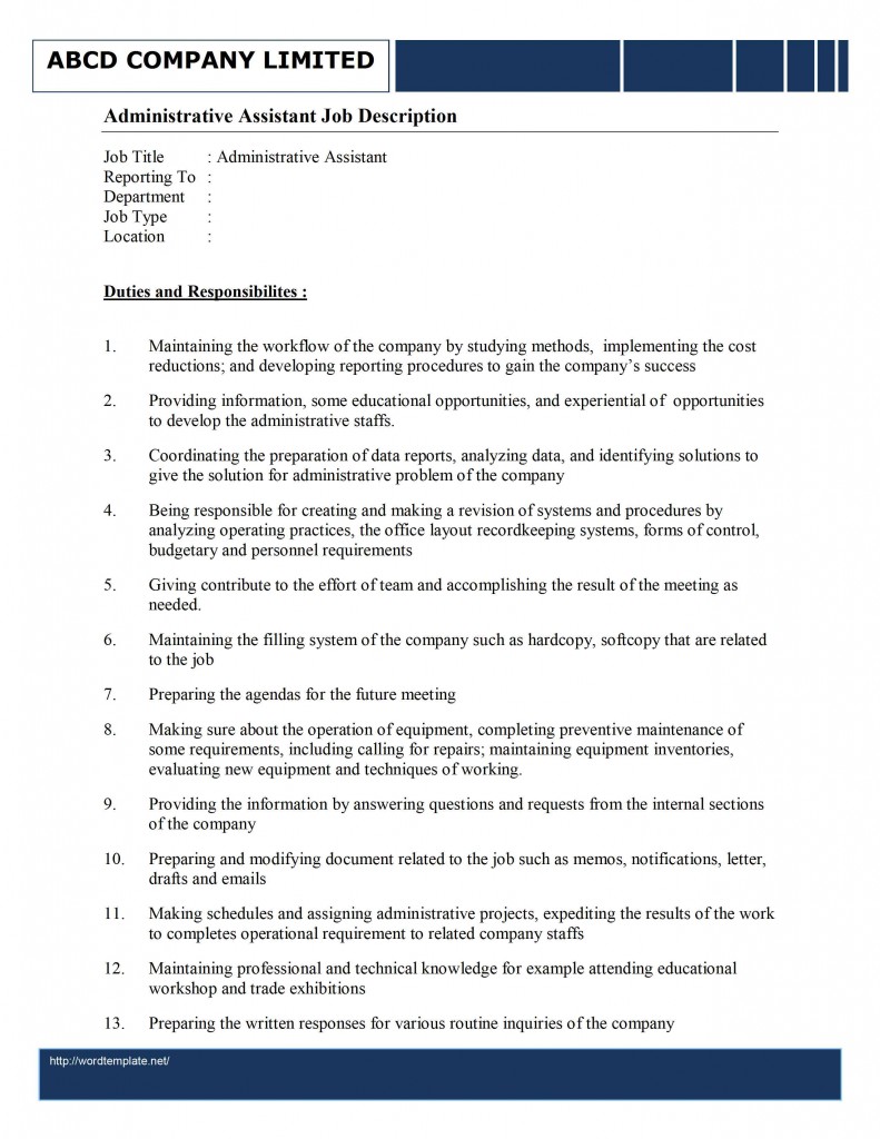 Job Description Template - Administrative Assistant 