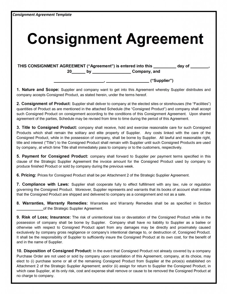 Consignment Agreement Template for Word