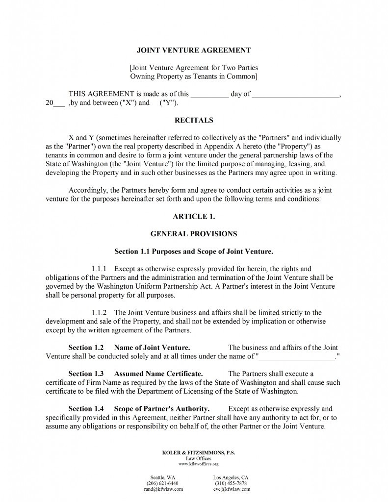 Joint Venture Agreement Template for Word