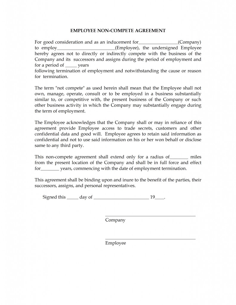 Employee Non Compete Agreement Template