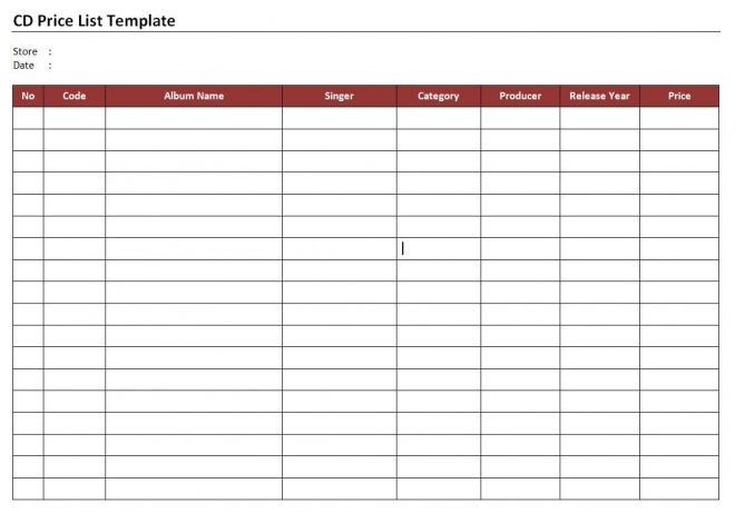 Price List Templates for Selling CD/DVD and Blu-ray Movies